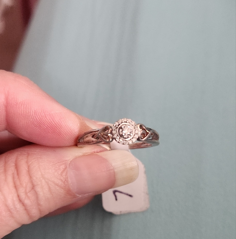 Diamond Sterling And Gold Promise Ring Sz 7 1/4 Hallmark Fine Jewelry Halo Style